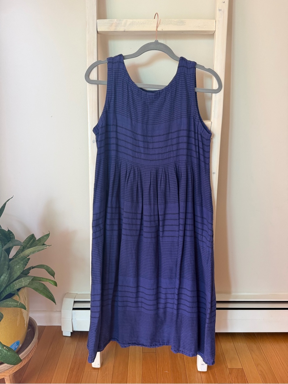 Sleeveless Navy Blue Textured Swing Dress